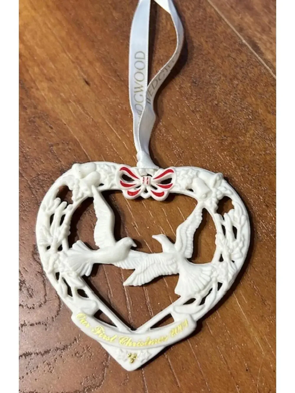 Wedgwood Heart-Shaped Christmas Ornament 2001 with Doves